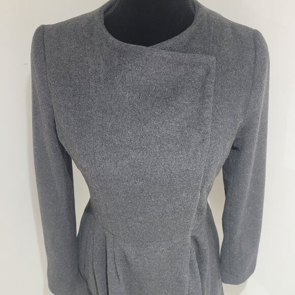 Bebe Wool Blend Snap Enclosure Peplum Coat Size XS Charcoal Gray Feminine Dressy - Picture 6 of 13